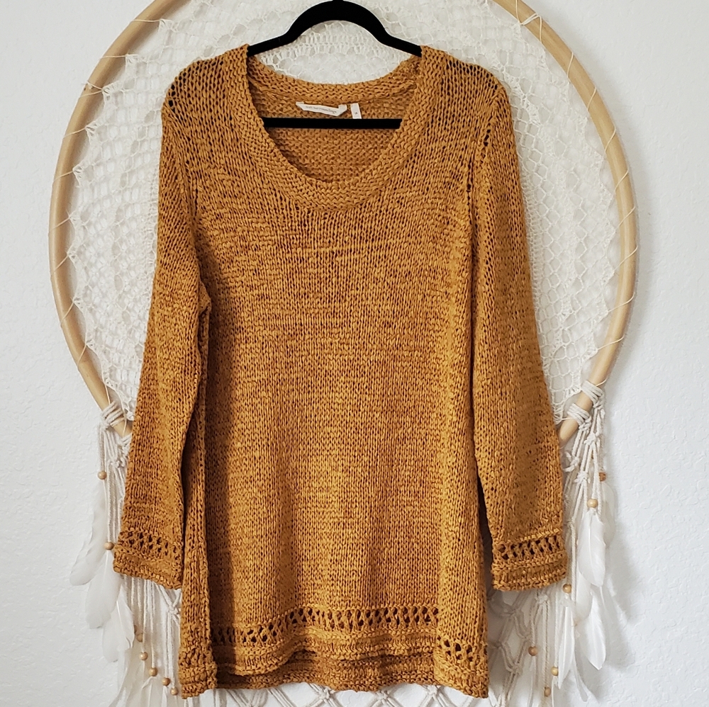 Soft Surroundings Mustard Knit Scoop Neck Sweater
